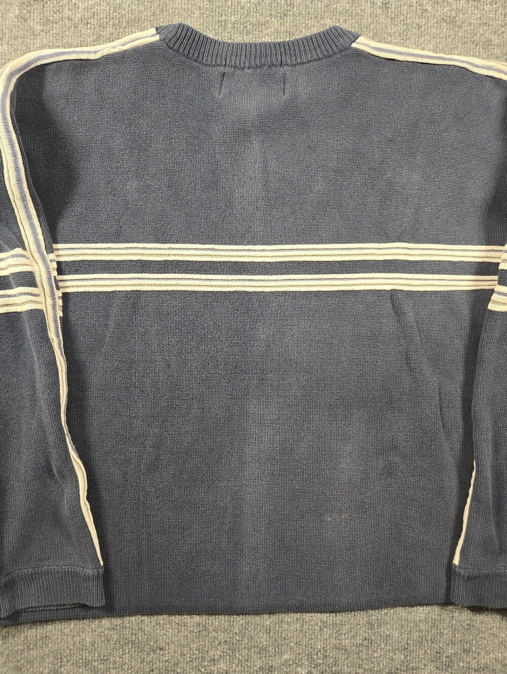 Vintage Quiksilver 90s Knit Sweater Large Blue Boxy Striped Crewneck Skater Surf - Picture 7 of 13